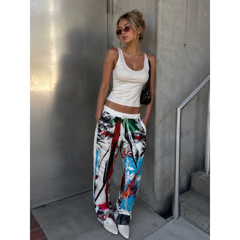 Clover Canyon Abstract Floral Print Drawstring Pants White Multi Small